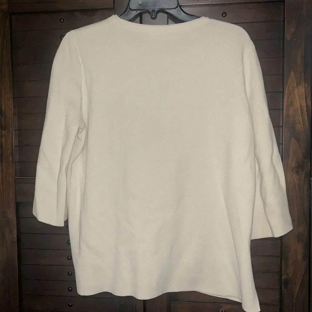 Tory Burch Top Sz Small S/P Cream Embroidered Stripe Silk Blend Color Pop Career